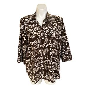 krazy kat Brown and White Floral-Print Button Front Shirt
